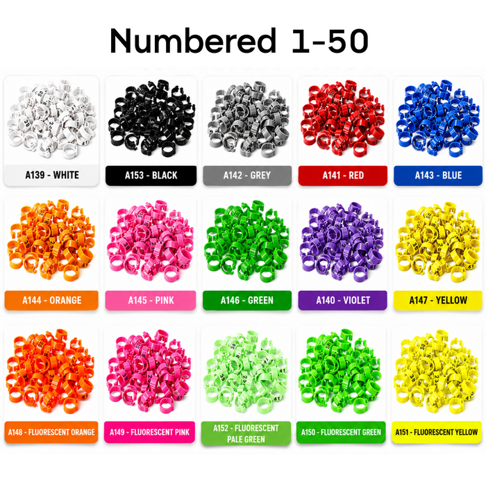 Polmark Numbered 1-50 Pigeon Bands 8mm